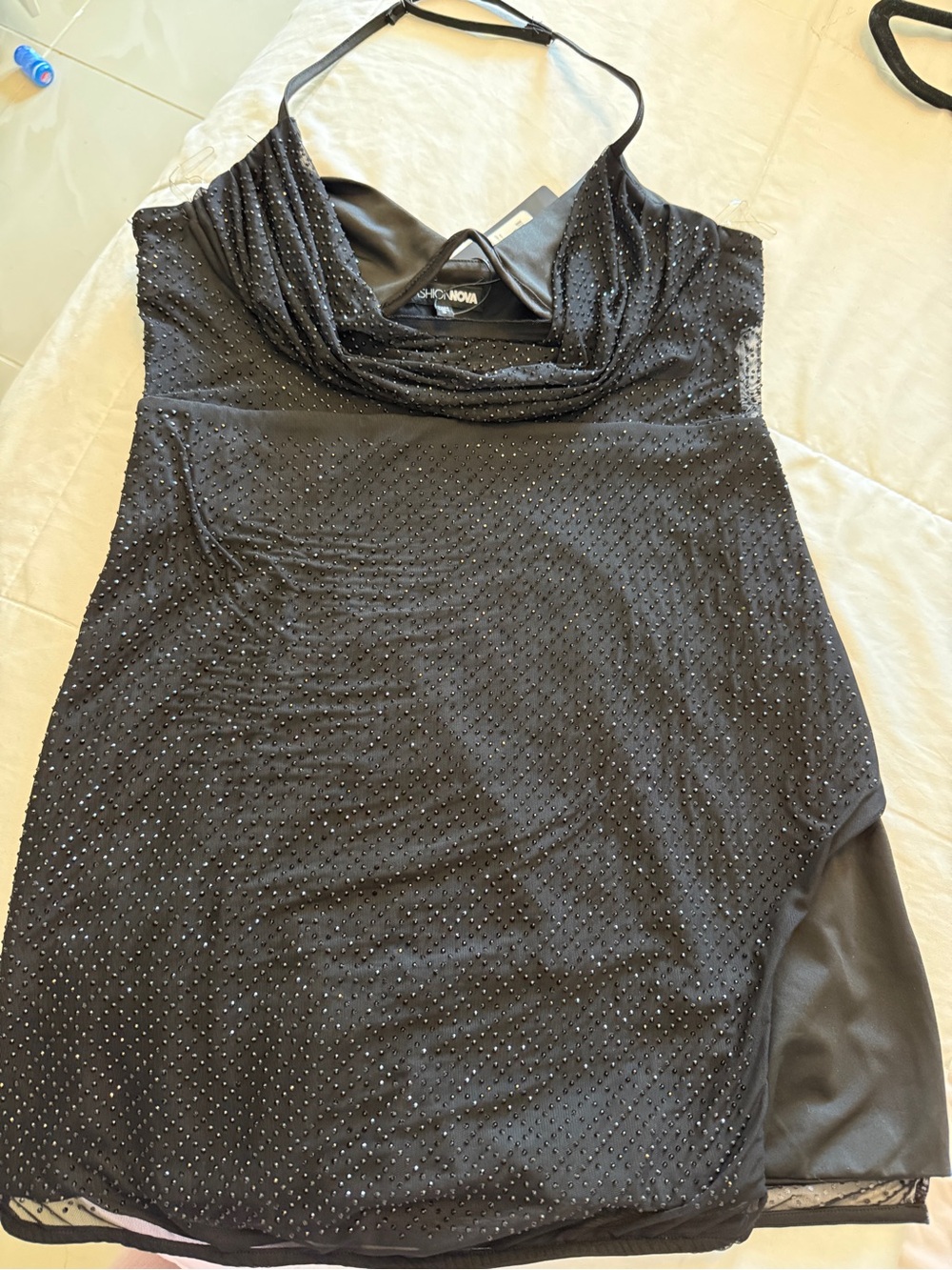 Fashion Nova Black Mini Dress with Sparkle Detailing